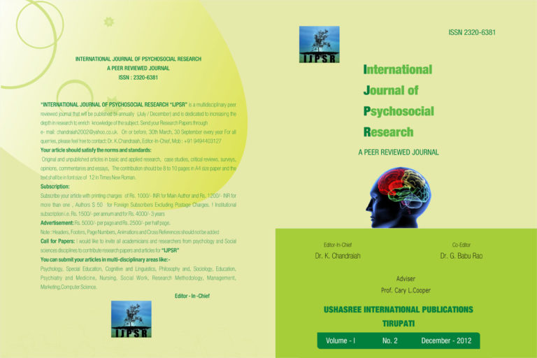 International Journal of Psychosocial Research (IJPSR) | Psychology